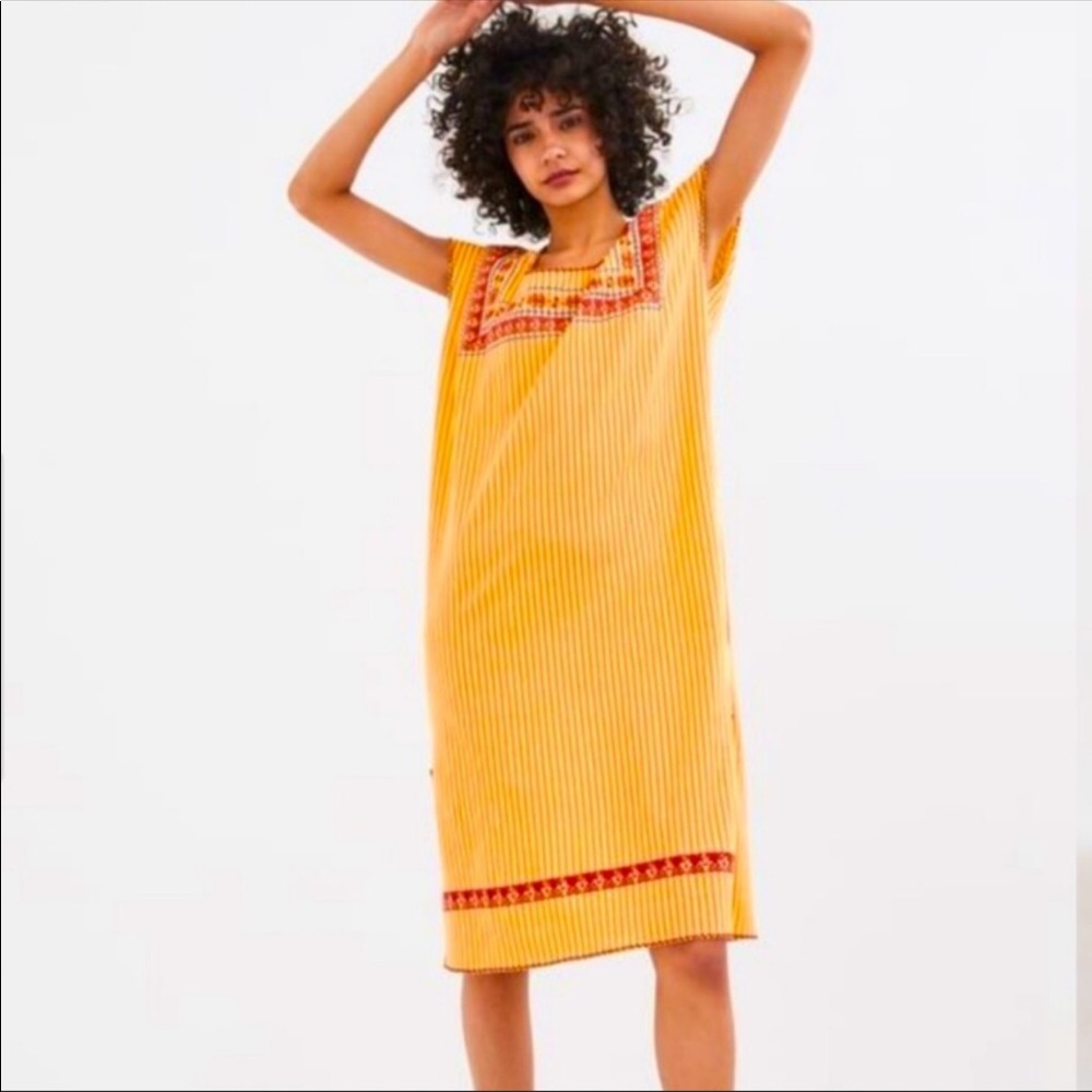 Zara Yellow and Orange Stripe Embroidered Dress Size Small